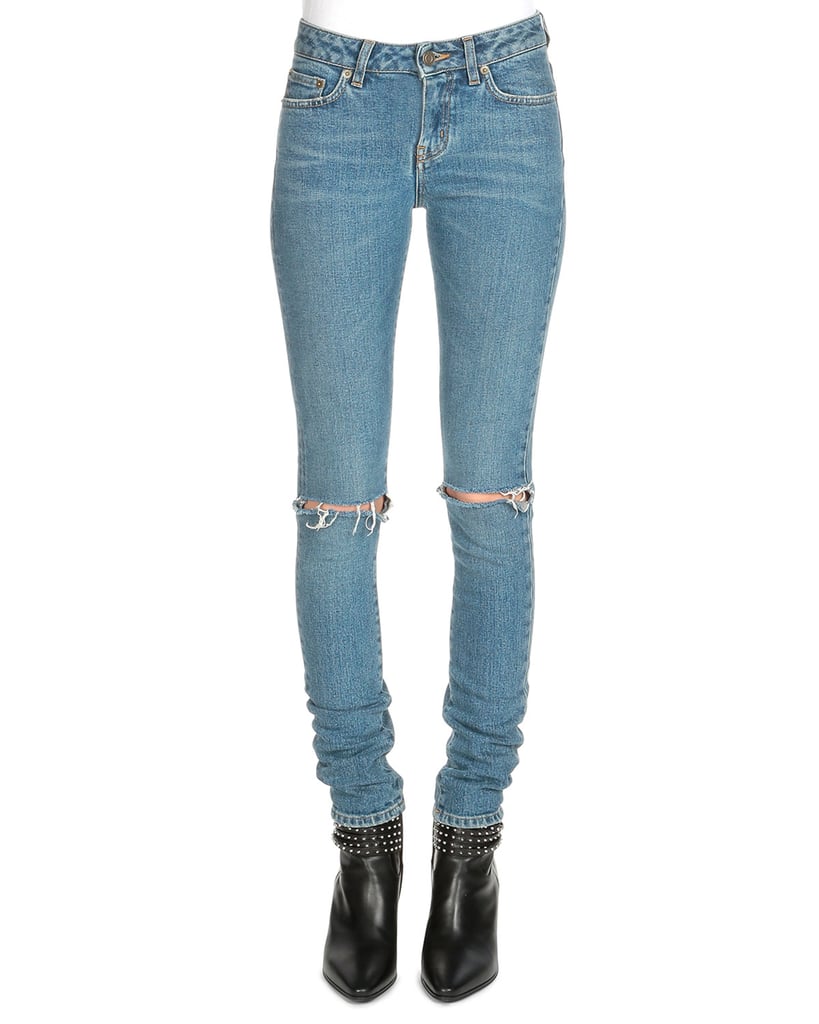 Saint Laurent Low-Rise Distressed Skinny Jeans ($750)