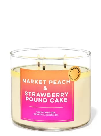 沐浴和身体产品市场桃子和草莓磅蛋糕3芯蜡烛