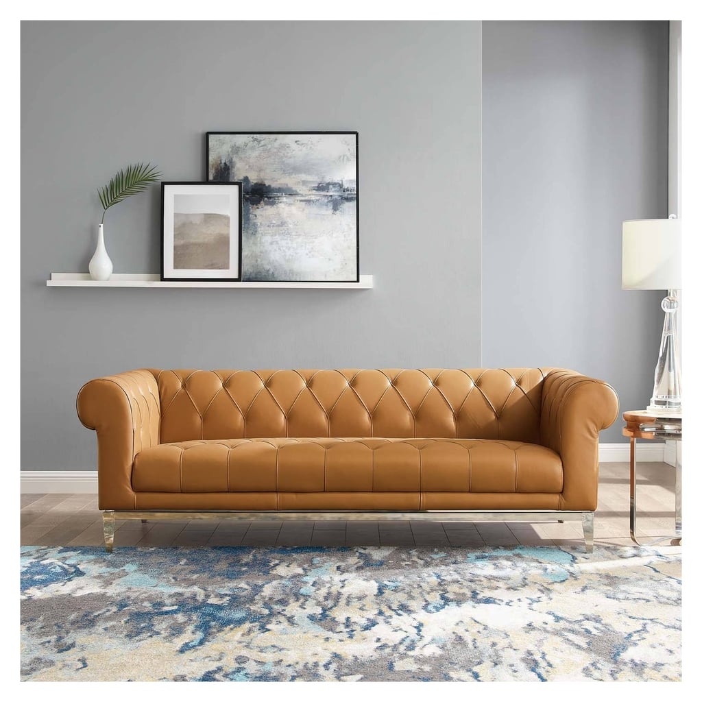A Chesterfield Sofa: Idyll Tufted Button Upholstered Leather Chesterfield Sofa