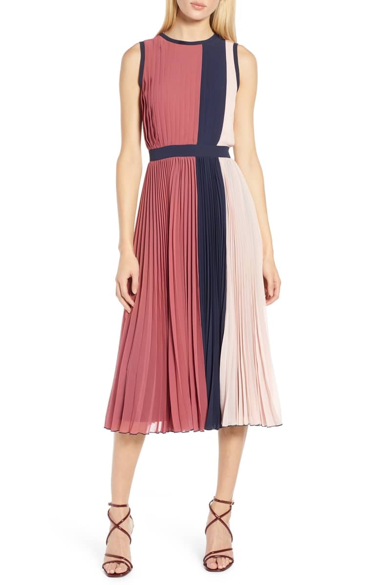 Halogen x Atlantic-Pacific Colorblock Pleated Midi Dress