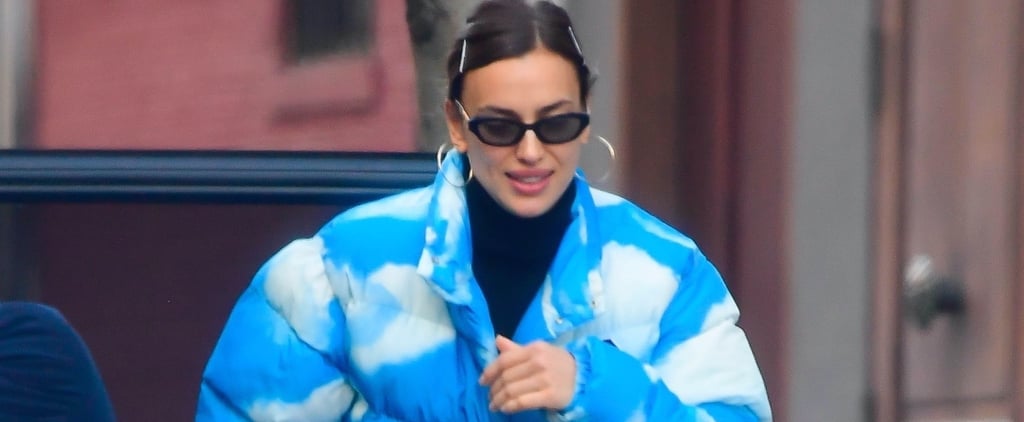 Irina Shayk Wearing a Cute Cloud-Print Moschino Puffer