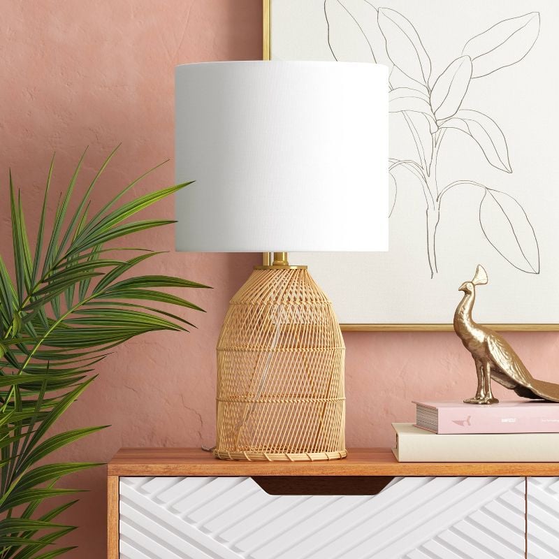 Opalhouse Rattan Diagonal Weave Table Lamp Tan