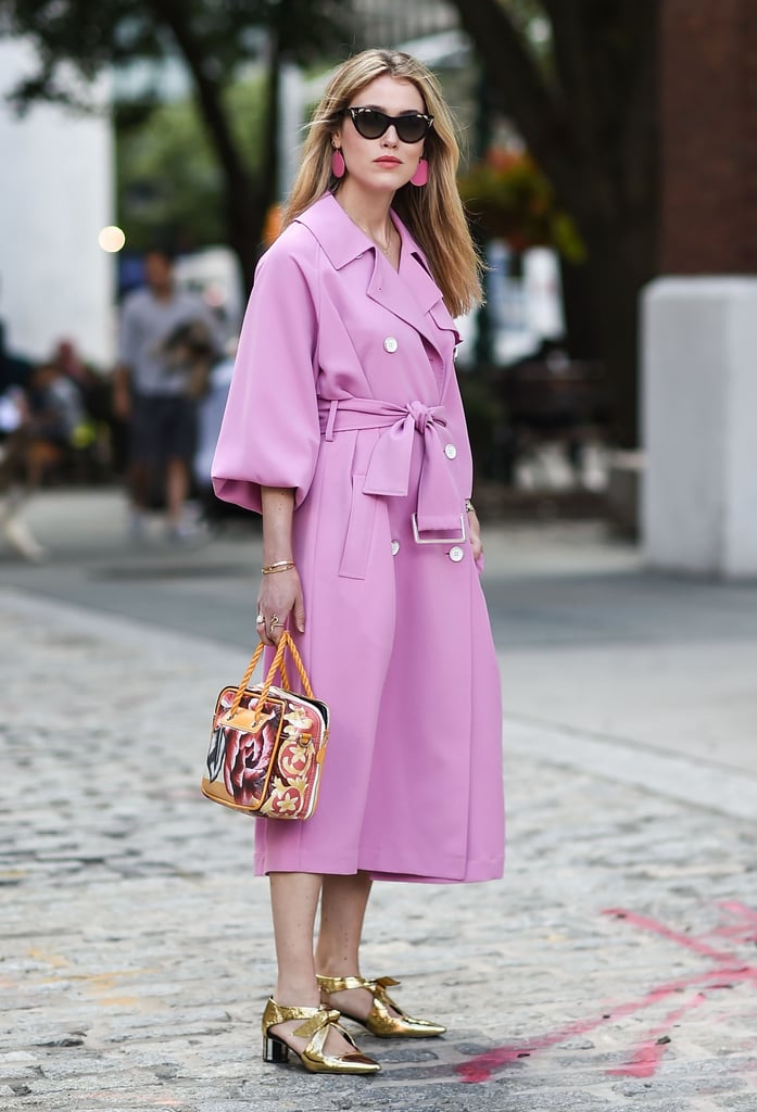 A Pink Coat Dress and Gold Shoes 