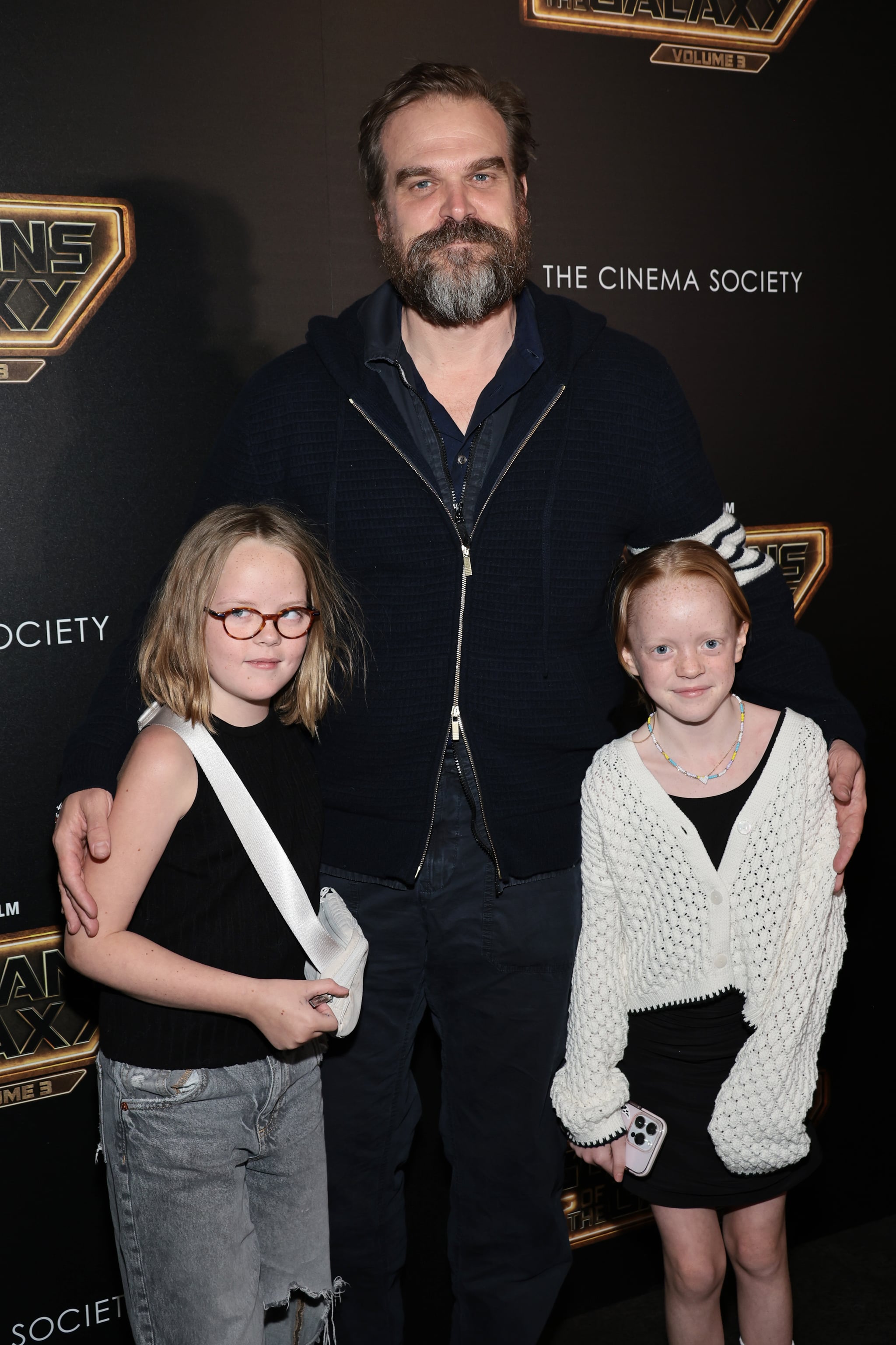 NEW YORK, NEW YORK - MAY 03: David Harbor (C) and guests attend a Special Investigation of Guardians Of The Galaxy Vol.  3 on May 3, 2023 in New York City.  (Photo by Jamie McCarthy/Getty Images for Disney)