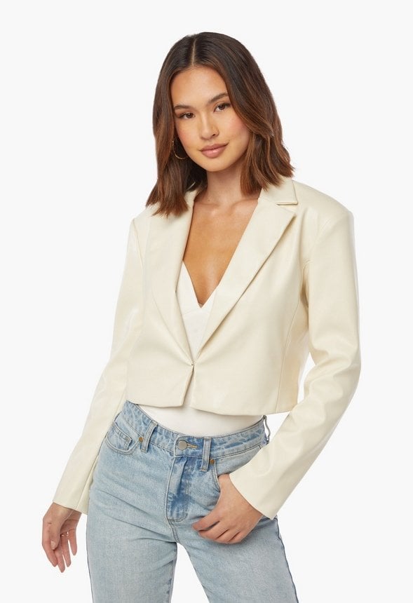 JustFab Faux Leather Cropped Blazer