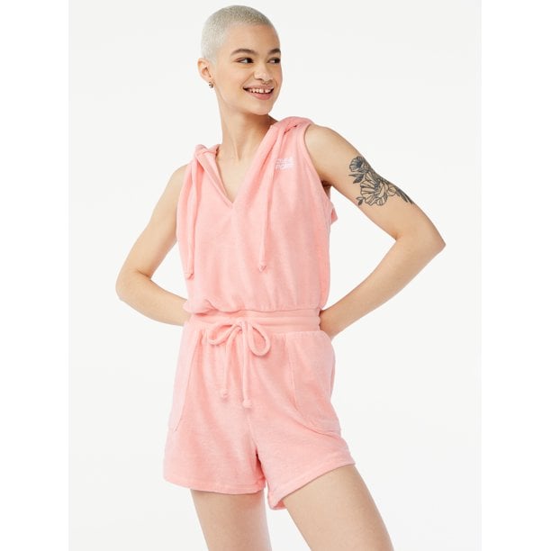 Terry Cloth Romper With Hood