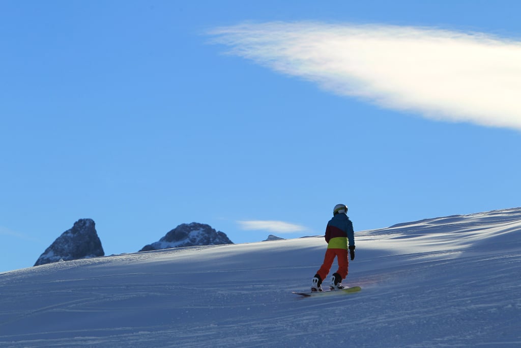 A snowboarder hit the slopes in southern Germany.