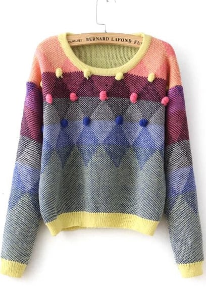 Romwe Diamond Patterned Twisted Ball Sweater — Yellow