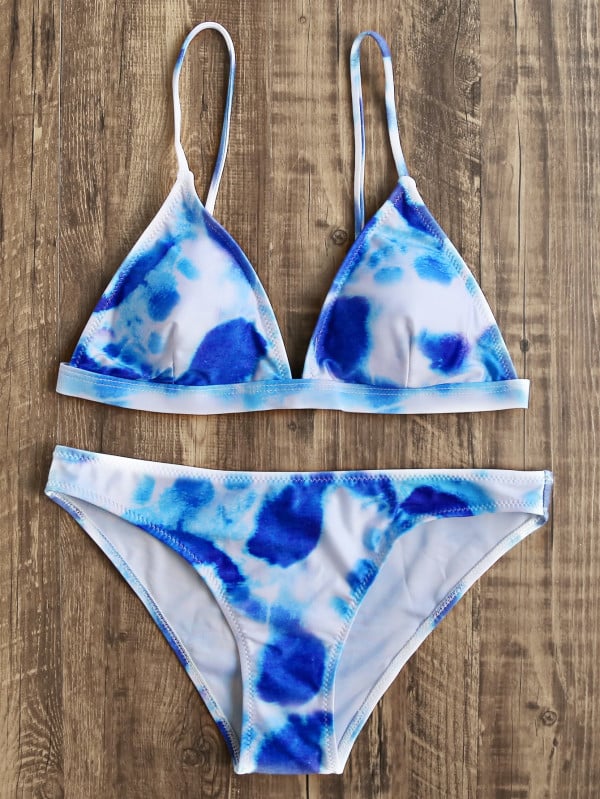 Shein Blue and White Triangle Bikini Selena Gomez Blue and White Bikini July 2018 POPSUGAR