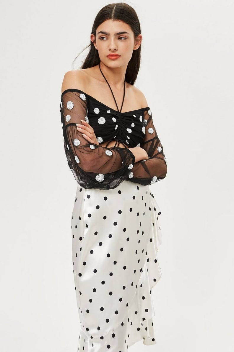 Topshop Spot Sequin Blouson Top