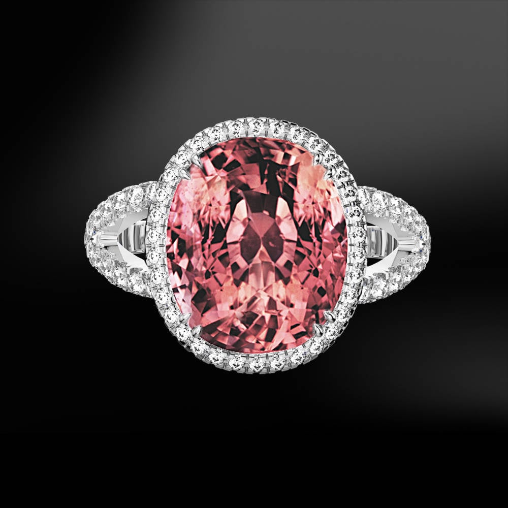 Padparadscha Sapphire and Diamond Gold Ring