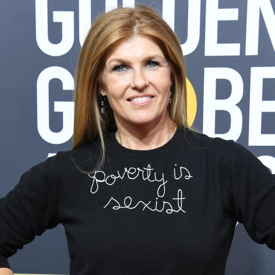 康妮Britton在金球奖“贫穷是性别歧视”的毛衣
