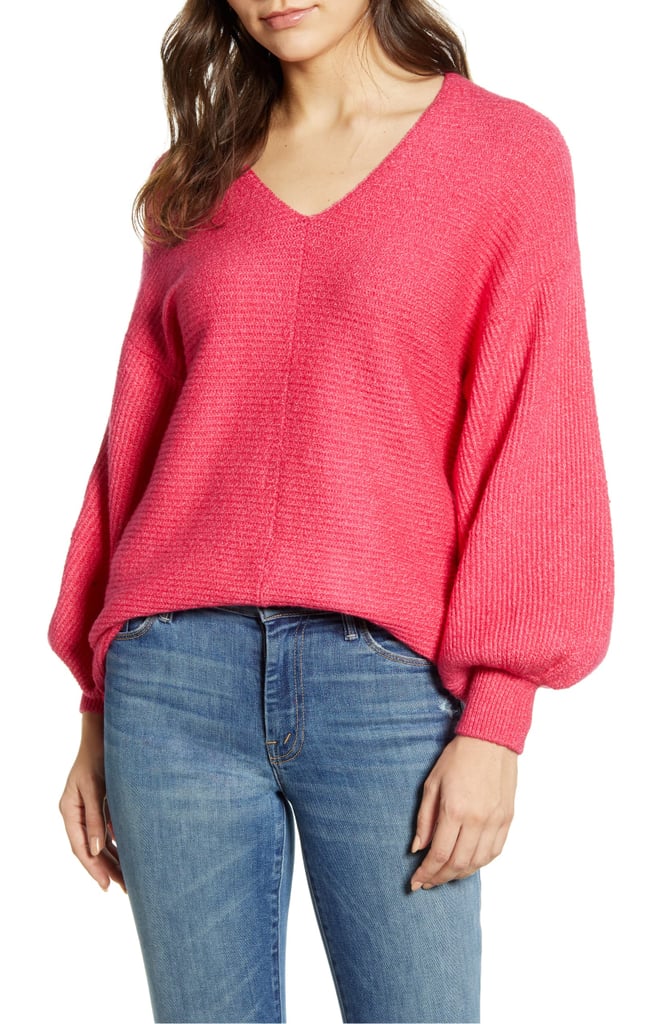 1.STATE Blouson Sleeve V-Neck Sweater