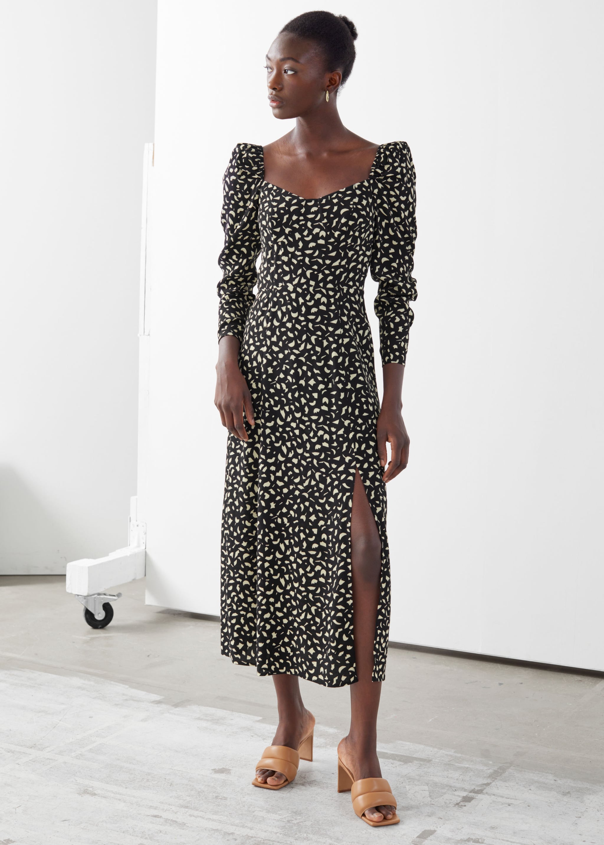 closet collar full skirt midi dress