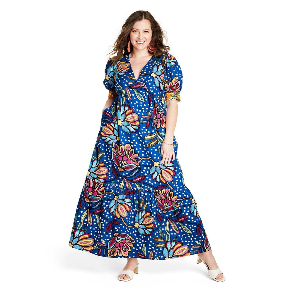 A Puff Sleeve Dress: Tabitha Brown for Target Mixed Floral/Polka Dot Print Puff Sleeve Midi Dress