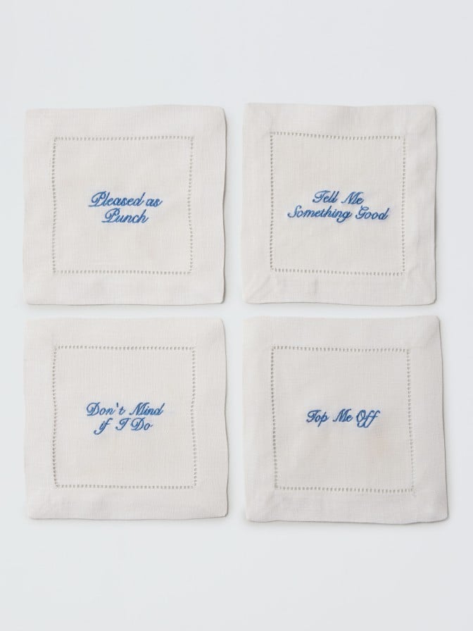 Each of these darling Sferra linen Cocktail Napkins ($85) is emblazoned with a different Southern saying.