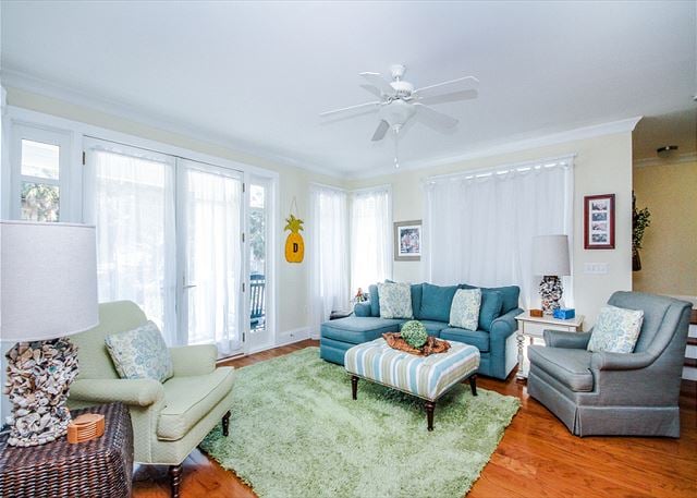 Catch up with your family or check out some of Paula's famous books in the living room.