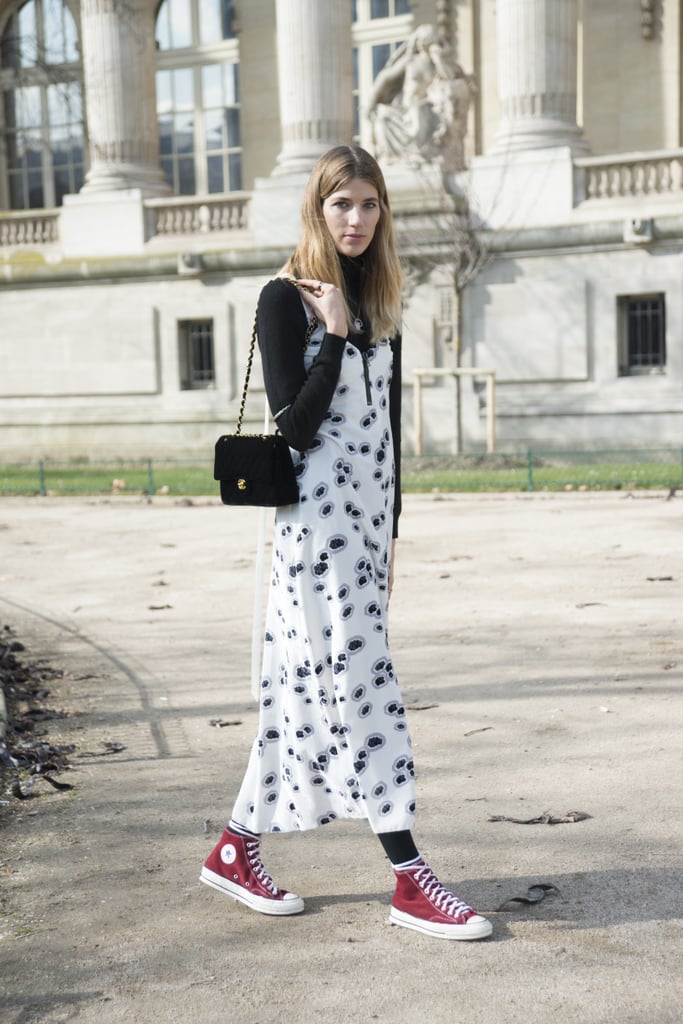 long dress and trainers