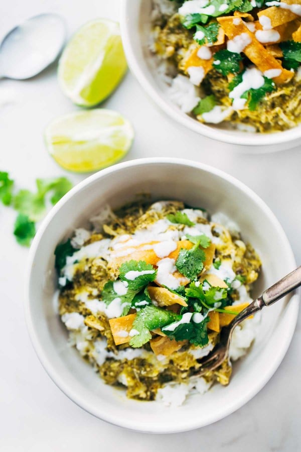 Roasted Tomatillo Chicken and Rice Bowls