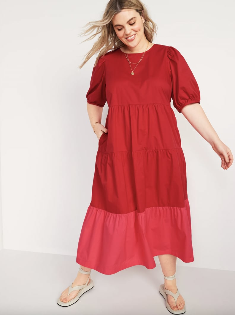 Old Navy Tiered Two-Tone All-Day Midi Swing Dress