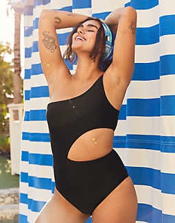aerie cutout one shoulder one piece swimsuit