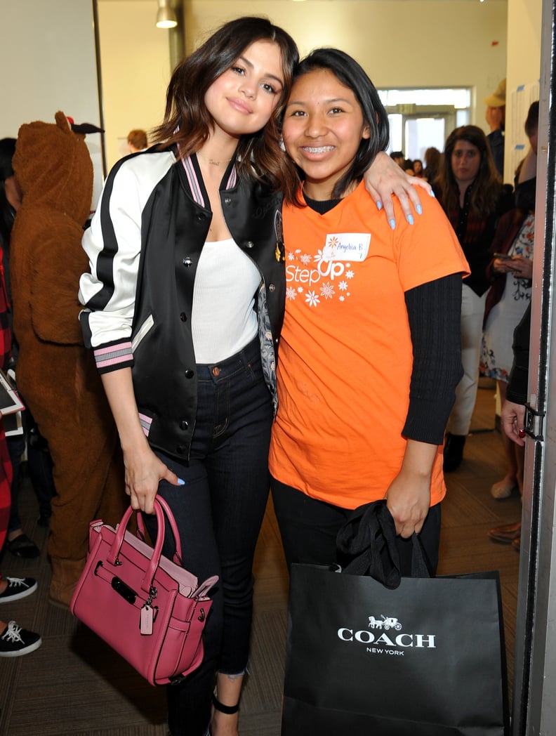 Selena Changed Into the Brand's Reversible Bomber