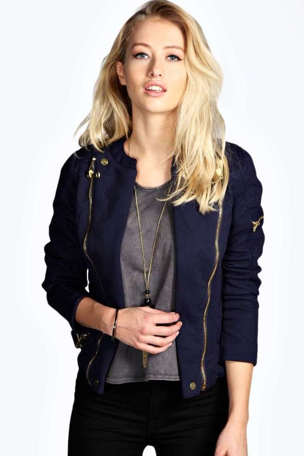Boohoo Boutique Emma Textured Zip Detail Biker Jacket ($37)