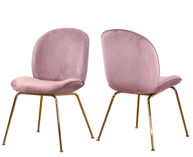 Paris Velvet Dining Chairs, Set of 2, Pink, Gold Base