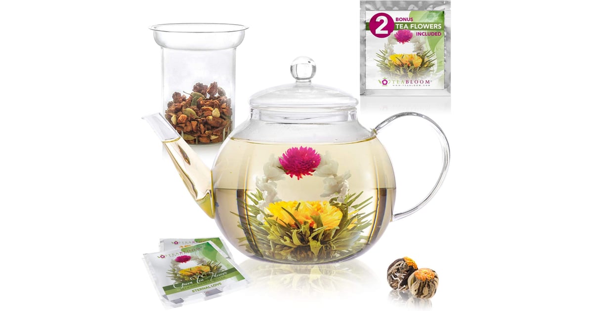 Teabloom Stovetop & Microwave Safe Glass Teapot with Removable Loose