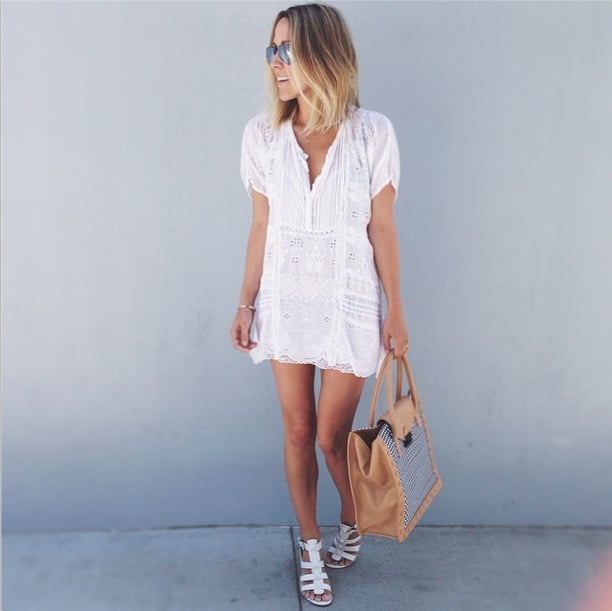 We love an off-duty look that doesn't require jeans. Instead, slip into a breezy day dress, and finish with walkable sandals.
Source: Instagram user damselindior