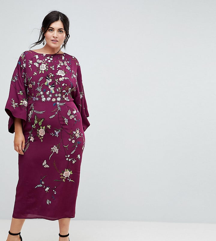 Asos Embroidered Kimono Midi Dress