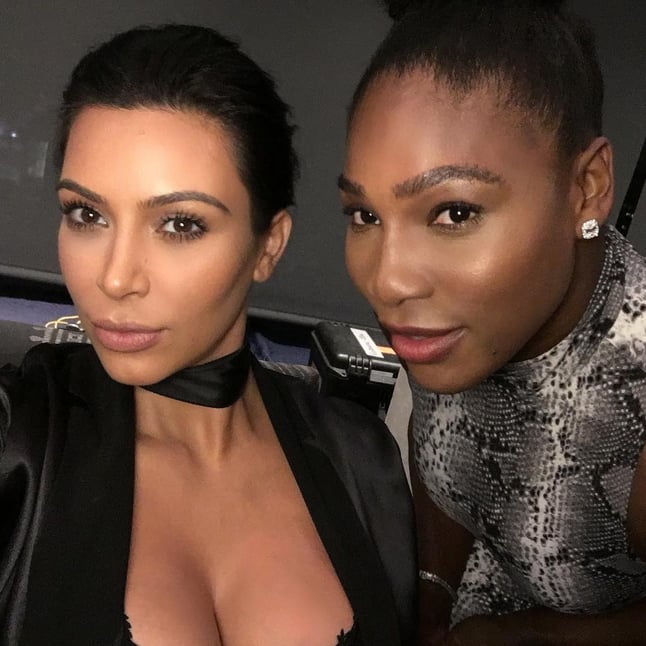 Kim shared a snap of the choker she wore in San Francisco, here with pal Serena Williams.