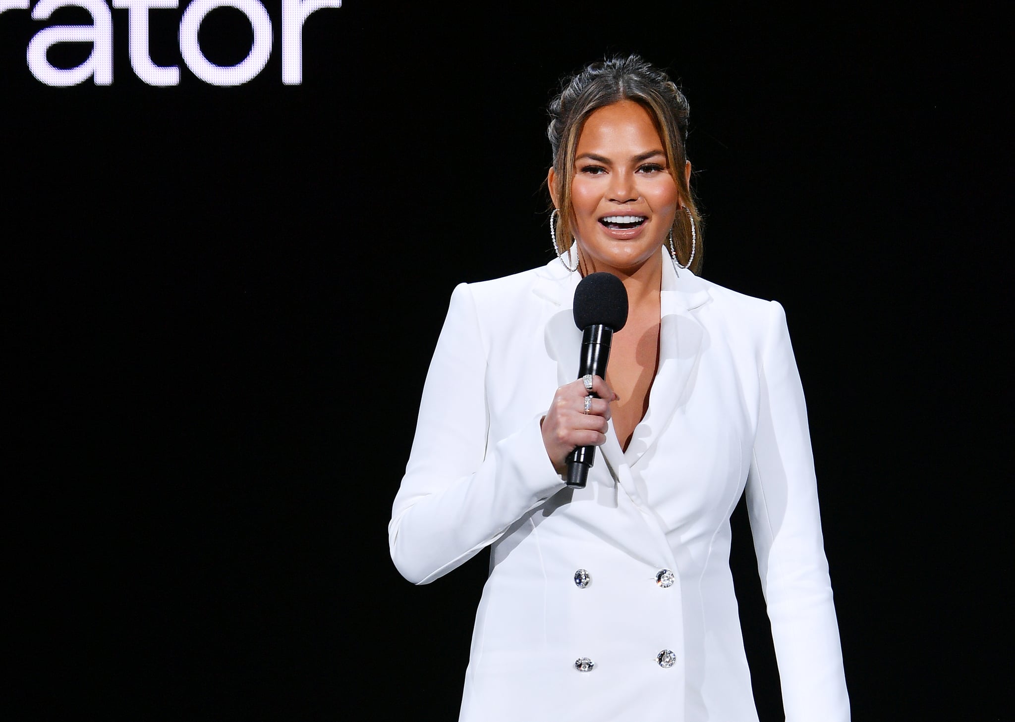 NEW YORK, NEW YORK - MAY 01:  Chrissy Teigen speaks onstage during the Hulu '19 Presentation at Hulu Theatre at MSG on May 01, 2019 in New York City. (Photo by Dia Dipasupil/Getty Images for Hulu)