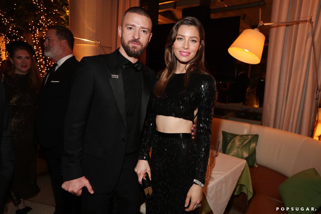Justin Timberlake and Jessica Biel led by example when they showed up wearing all black to the Golden Globe Awards in LA on Sunday. Jessica stunned in a strapless floor-length gown, while Justin cut a suave figure in a matching tux. The couple were just two of the many stars wearing all-black looks as a symbol of protest against sexual harassment in the industry. Prior to arriving at the ceremony, Justin posted a selfie of him and Jessica getting ready on Instagram, writing, "Here we come!! And DAMN, my wife is hot!#TIMESUP #whywewearblack."
It was a big night for the pair, as Jessica was nominated for best performance by an actress in a limited series for her leading role in The Sinner (sadly, she didn't win) and Justin celebrated the recent release of his single, "Filthy." Following the ceremony, Jessica and Justin capped off their night by letting loose at NBC & USA Networks afterparty. 

    Related:

            
            
                                    
                            

            61 Photos of Justin Timberlake and Jessica Biel&apos;s Love Through the Years
