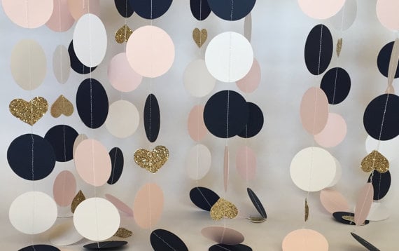 Bridal Shower Pink, Navy, Gold Glitter Paper Garland