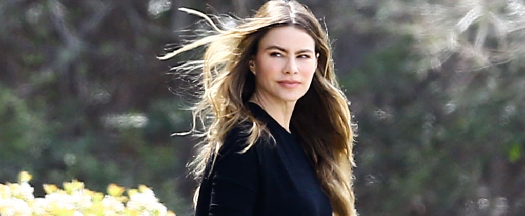 Sofia Vergara Wears Marble-Print Workout Leggings April 2016