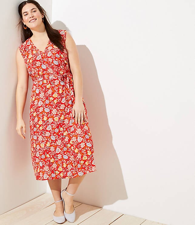 LOFT Plus Floral Ruffle Midi Wrap Dress 27 Comfortable Summer