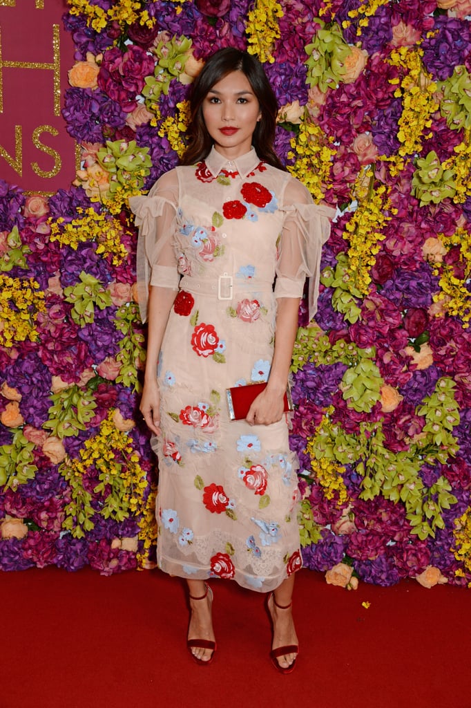 For a special screening of Crazy Rich Asians in London, Gemma wore a beautiful, pale pink midi dress  by Simone Rocha that was embroidered with colourful flowers.