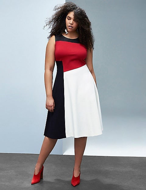 color block fit and flare dress