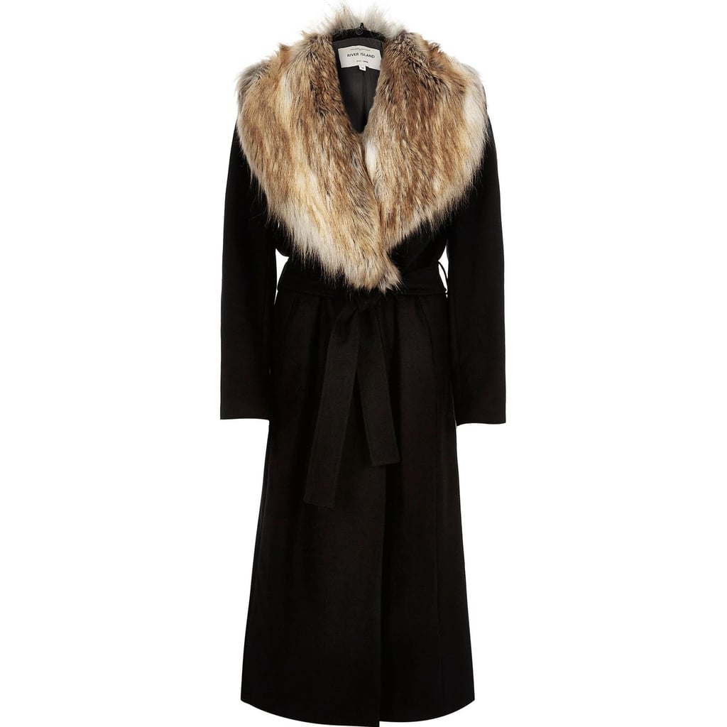 River Island Womens Black longline faux fur collar robe coat ($260 ...