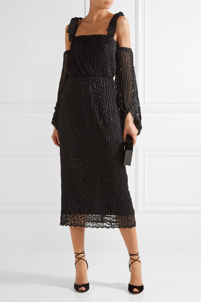 Classic black gets the textured treatment on this Rebecca Vallance Pulitzer Cutout Plissé-Lace Dress ($480).