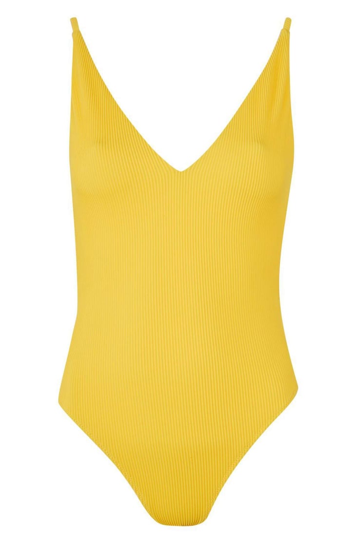 Topshop Plunge Wide Rib One-Piece Swimsuit | Lea Michele's Yellow One ...