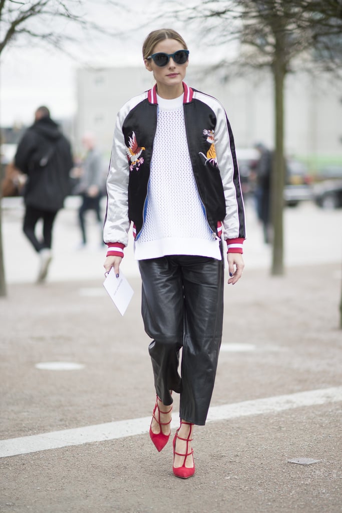 Olivia Palermo in a Topshop jacket at London Fashion Week.