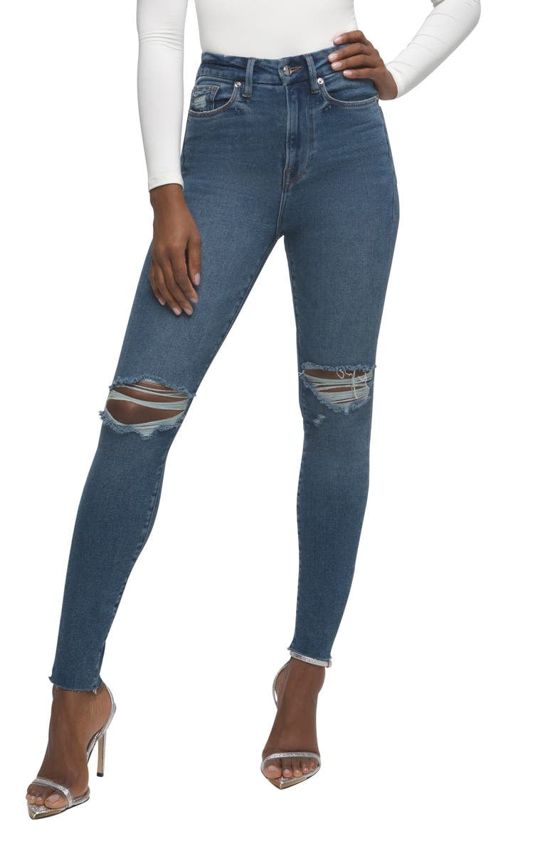 Good American Good Waist Crop Raw Edge Skinny Jeans