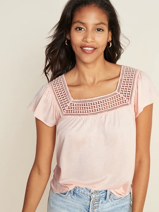 Old Navy Square-Neck Lace-Trim Top