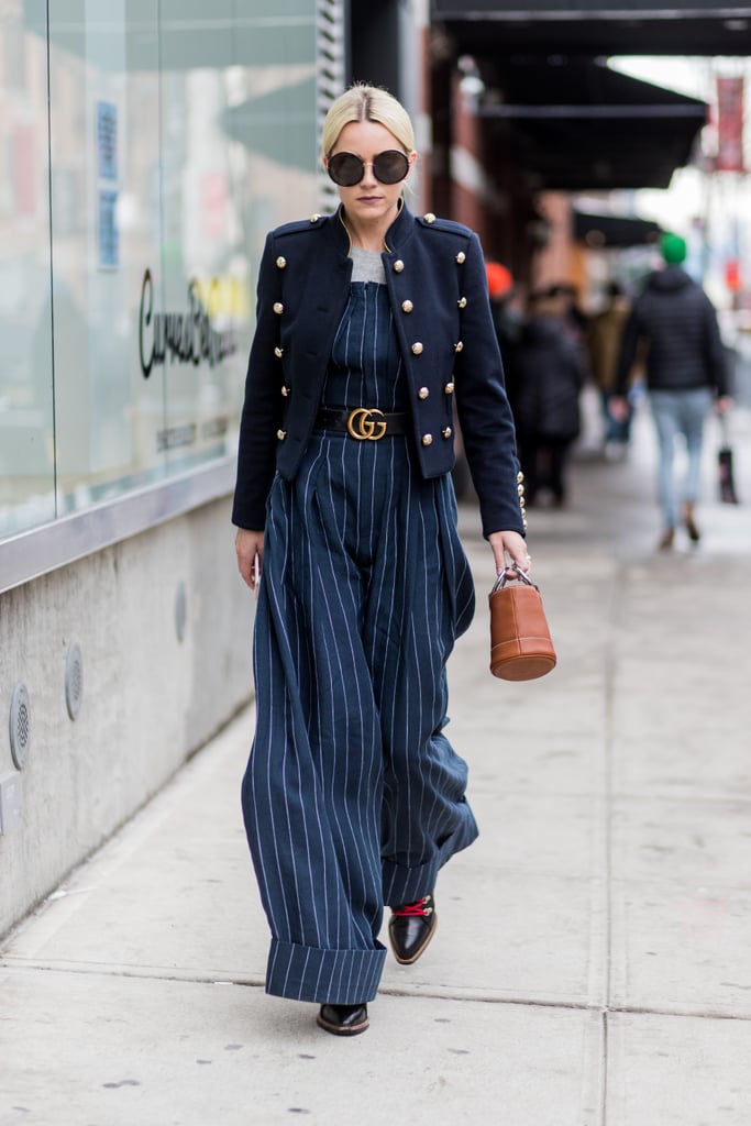 A Striped Jumpsuit and a Military-Style Jacket