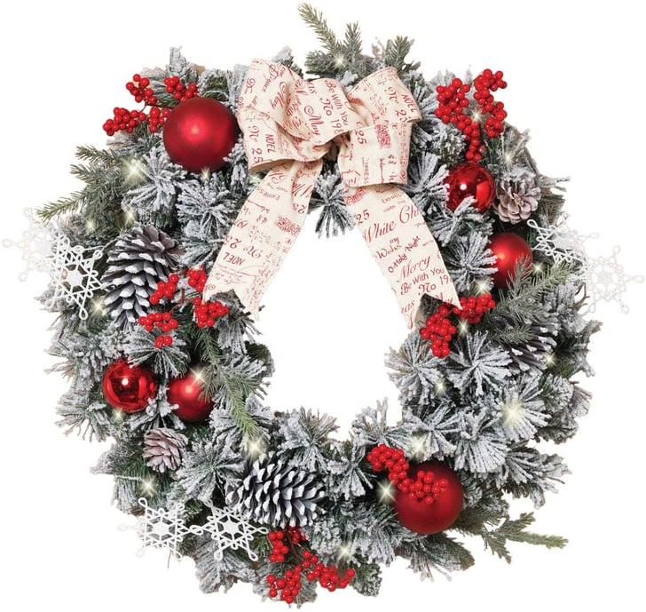 Lighted BatteryOperated Flocked Pine Wreath The 50 Best Outdoor