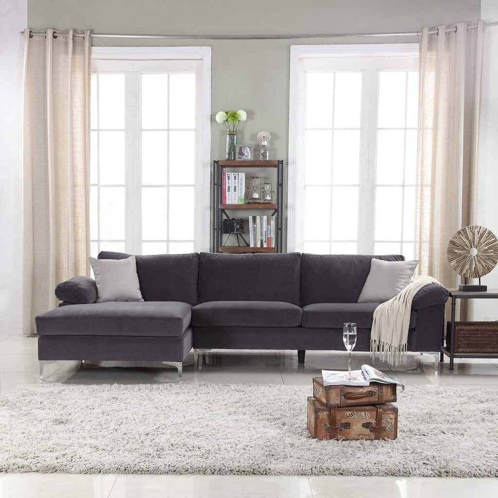 Divano Roma Furniture Velvet Fabric Sectional Sofa