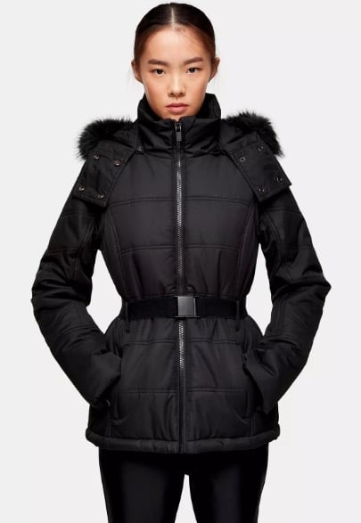 Topshop SNO Black Hooded Ski Jacket