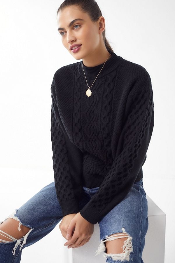 UO Austin Mock-Neck Cable Knit Sweater | Best Black Sweaters For Women ...